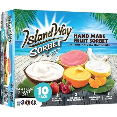 Island Way Sorbet, assorted fruit shells (10 ct)
