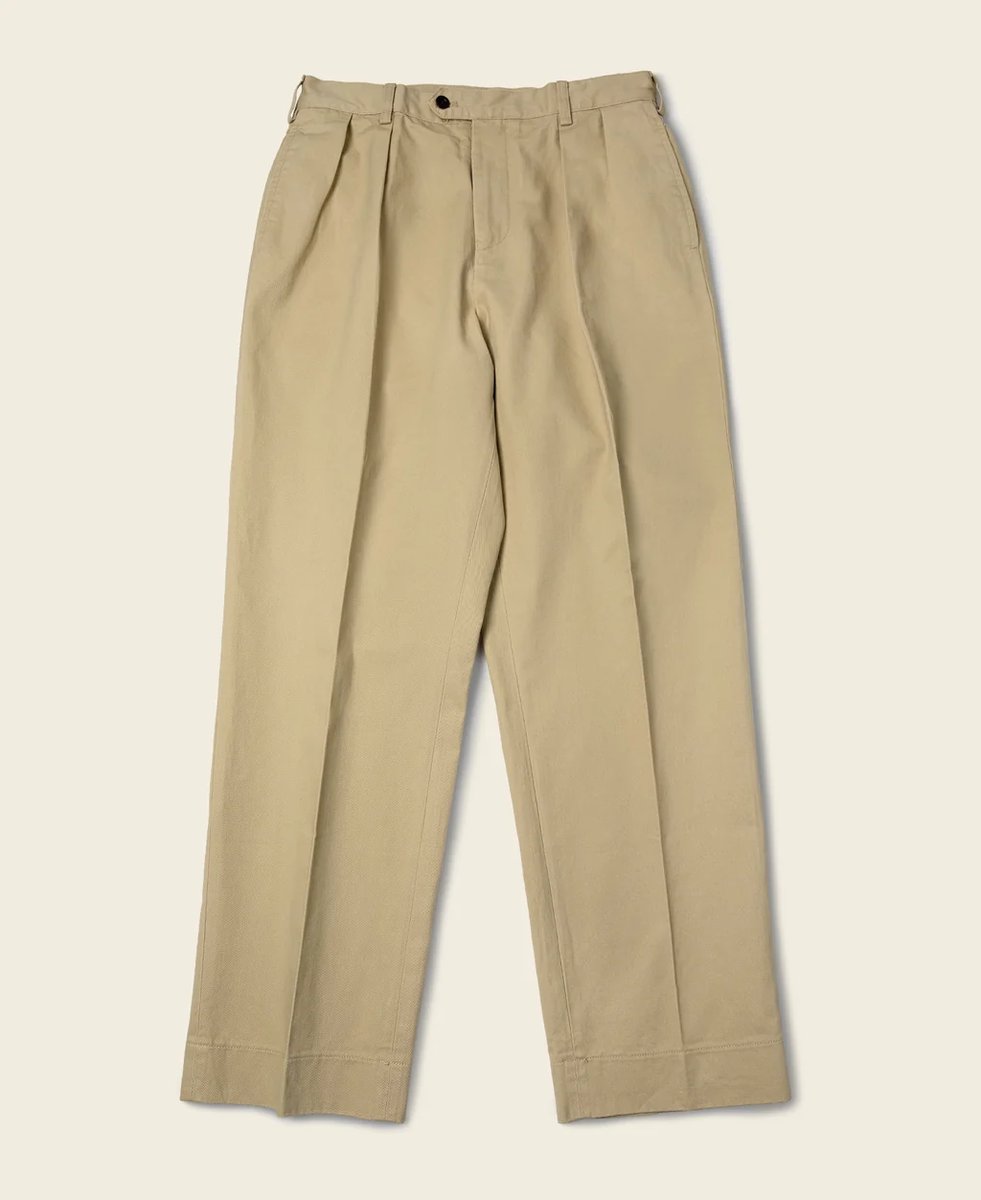 1930s IVY Style Double Pleated Chino Trousers, Khaki – Bronson